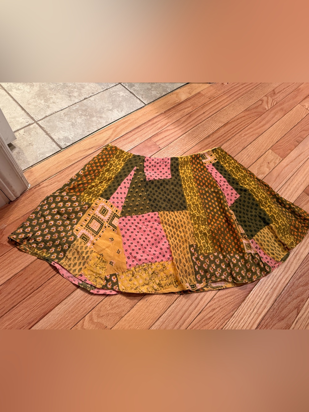 Urban Outfitters Olive, Mustard & Pink Patchwork Side Zip Mini Skirt - Picture 8 of 9